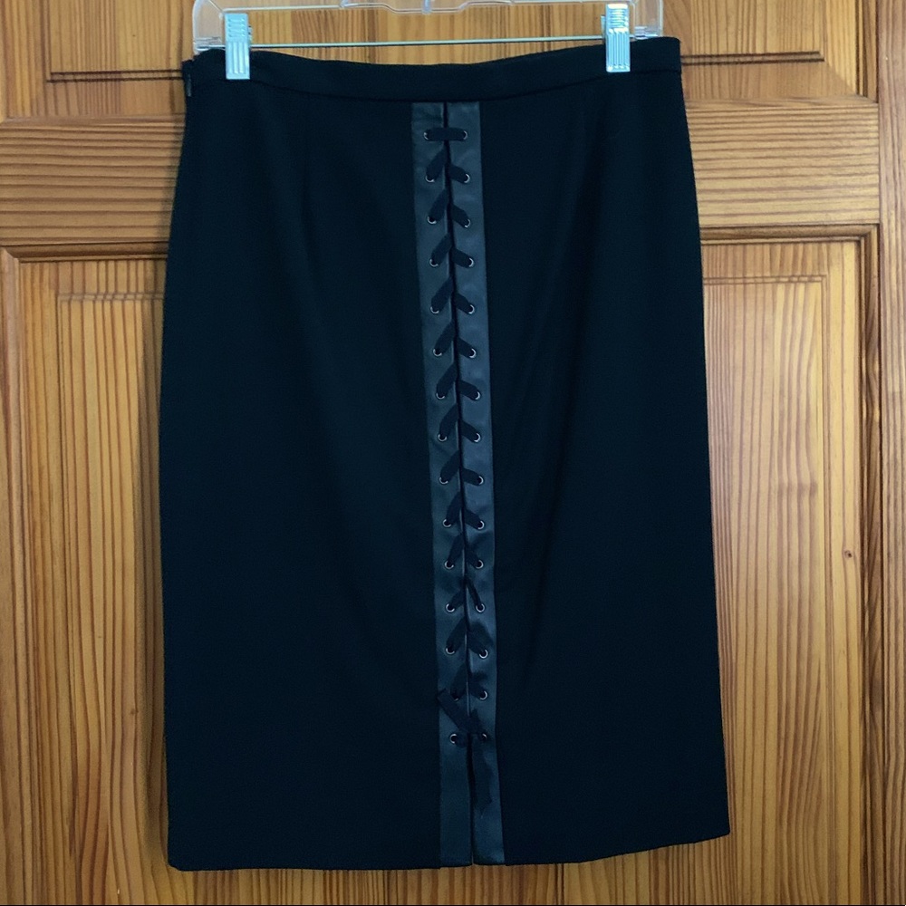 BCBG MaxAzria black lace up pencil skirt midi sz 6